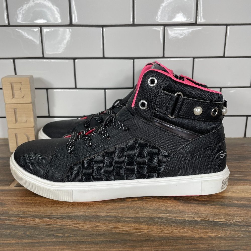 Skechers Street Shoutouts Youth Girl's Size 5 Shoes Black Pink High Top Sneaker